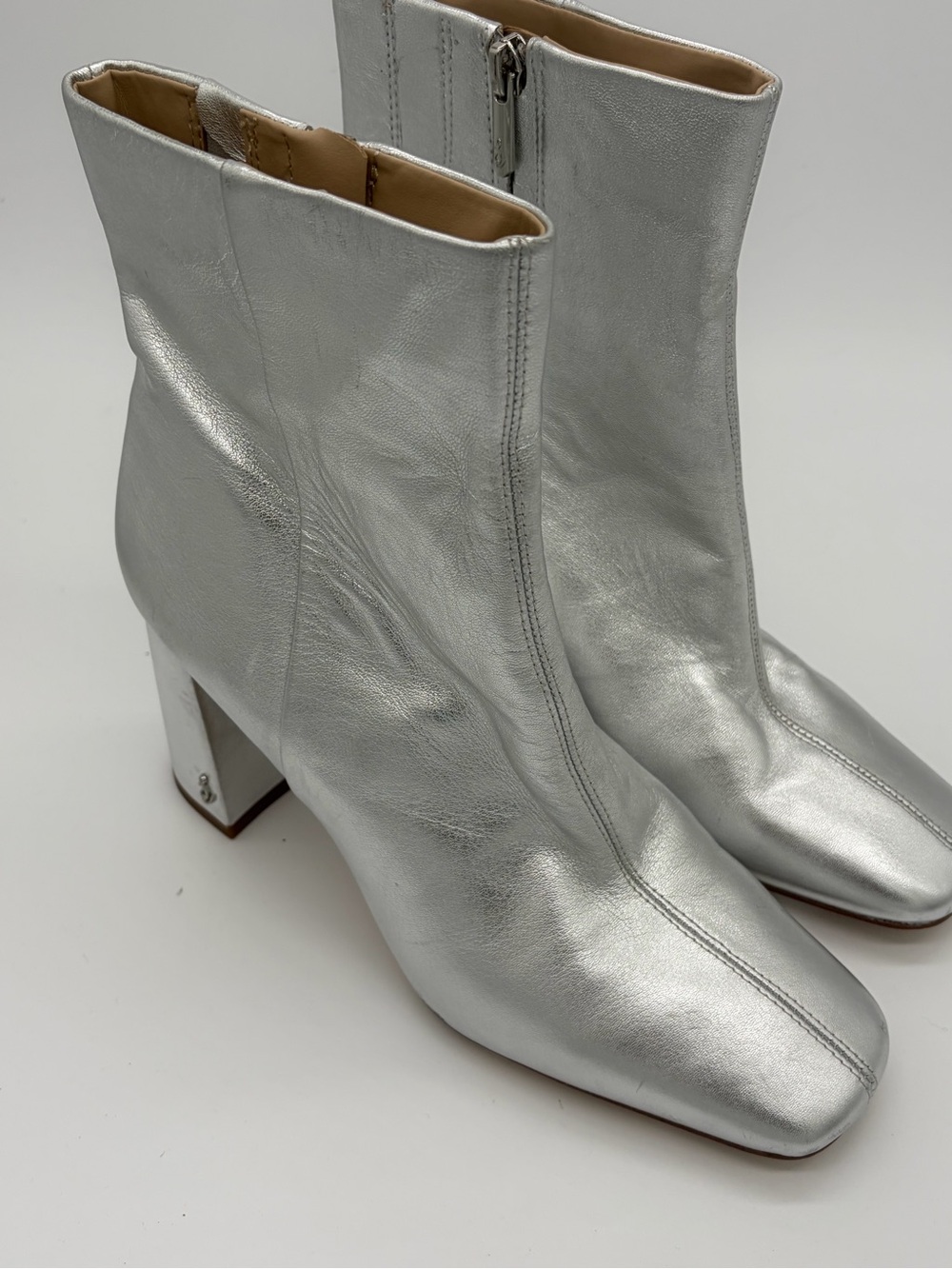 Sam Edelman Silver Metallic Block Heel Ankle Boots